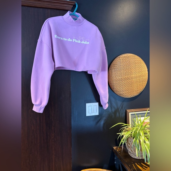 Strawberry Milk Mob Tops - Strawberry Milk Mob Lavender Cropped Sweatshirt
